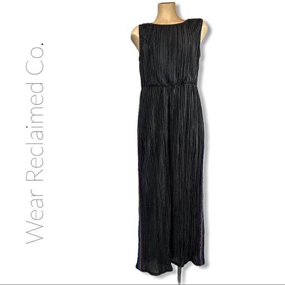 NWT Disco Retro Crinkle Black Sparkle Jumpsuit - Picture 2 of 10